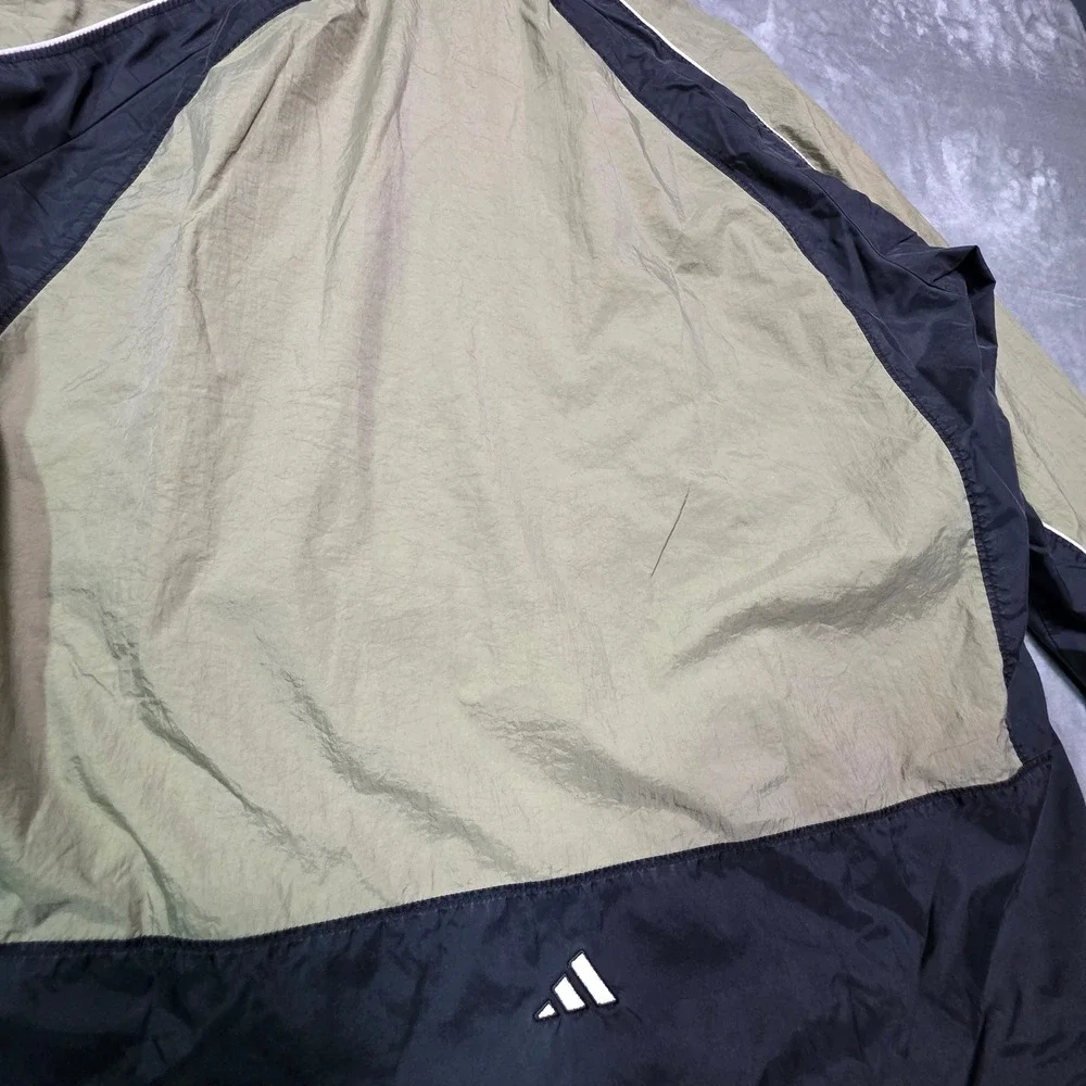 Adidas Vintage Mens Half Zip Windbreaker Jacket Olive Green Black Size L 88387